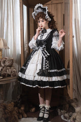 Black/White [Tina's Gift] Sleeveless Multi-Layered Ruffle Cardigan Bowknot Lace Sweet Lolita Jsk Dress - Product - 3