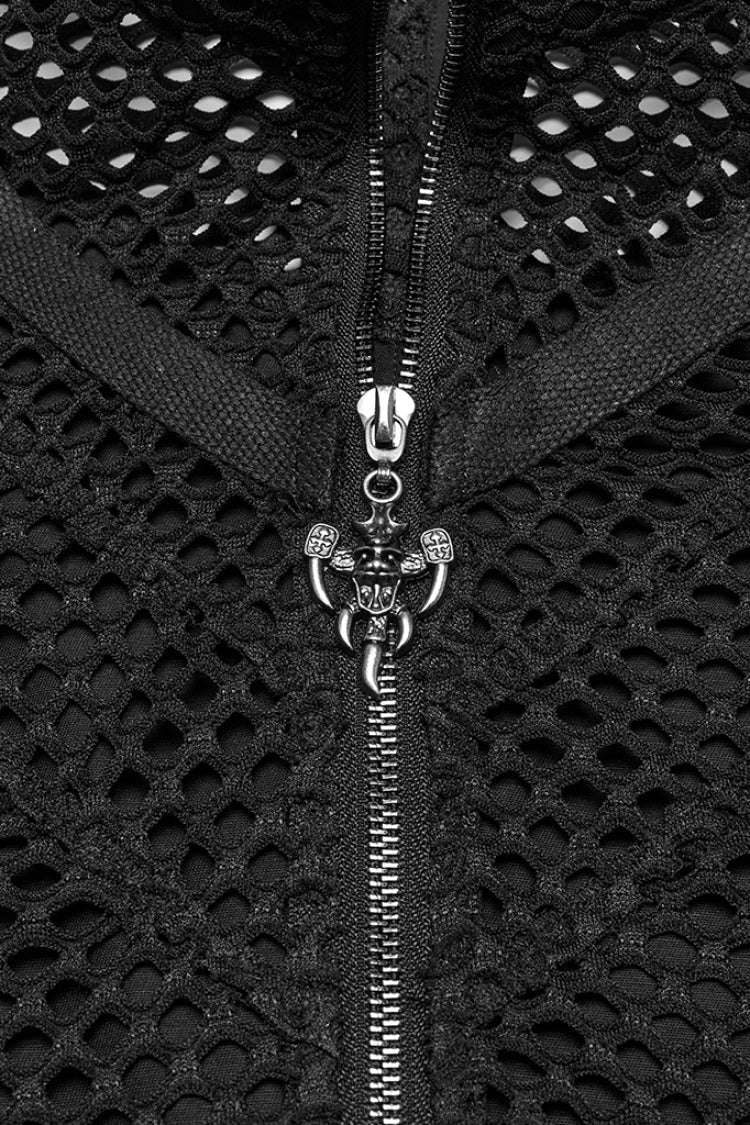 Black Stand Collar Stitching Mesh Men's Punk Vest - Product - 5