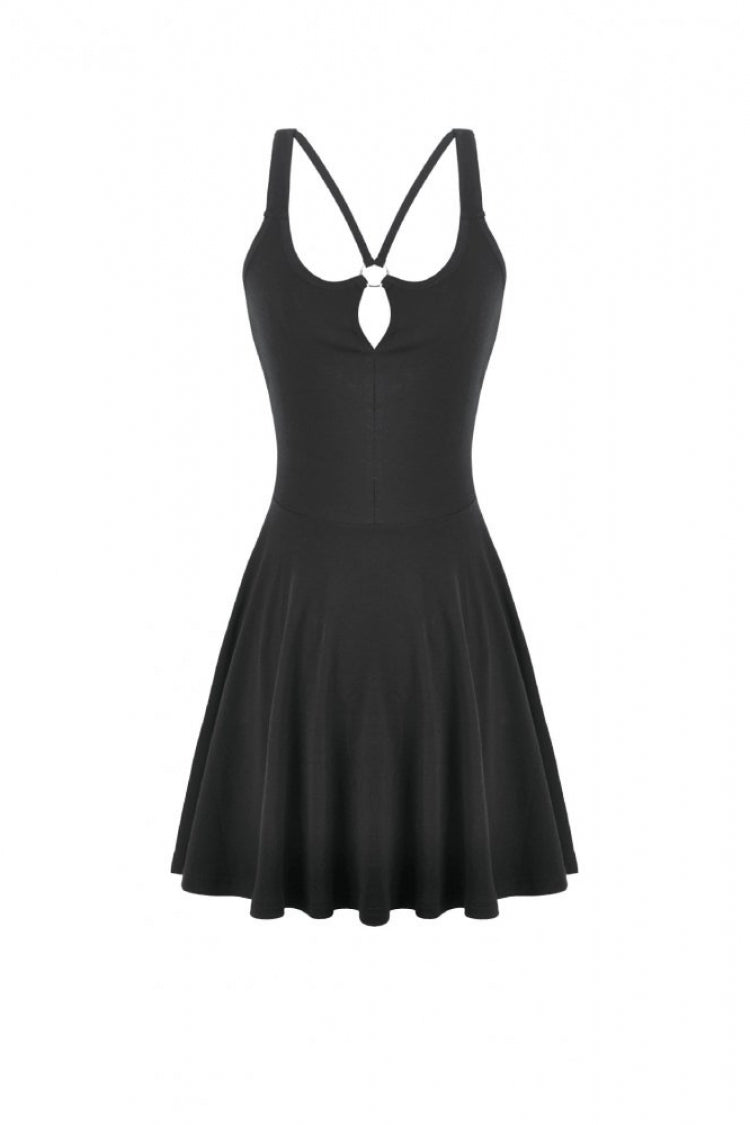 Black Cross Straps Cut-Out Women's Sweet Balletcore Mini Slip Dress - Product - 3