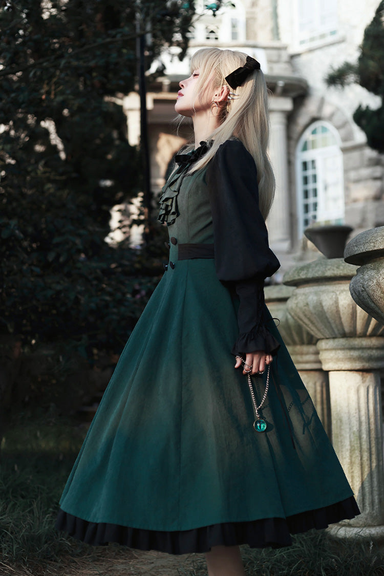 Green [Potions School] Long Sleeves Ruffle Bowknot Sweet Elegant Lolita Dress Two-piece Set - Product - 9