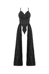 Black Sleeveless Floral Embroidered Lace Lace-Up Women's Gothic Slip Dress Wedding Dress - Product - 3