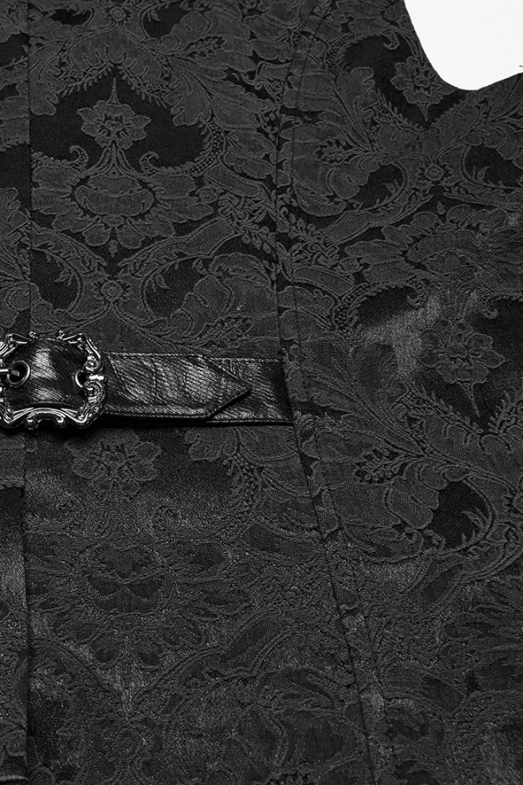 Black Lapel V-neck Sleeveless Jacquard Buckle Men's Gothic Vest - Product - 8