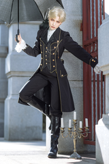 Prince Retro Immortal Black and White Rose Single Breasted Ouji Fashion Lolita Coat - Product - 3
