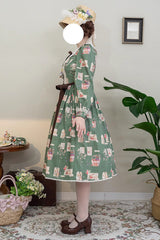 Forest Illustrated Book Long Lantern Sleeves Print Ruffle Sweet Lolita OP Dress 3 Colors - Product - 23