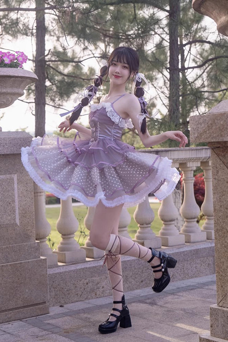 Purple Star Trail Star Yarn Multi-Layer Ballet Sweet Lolita Jsk Dress - Product - 2