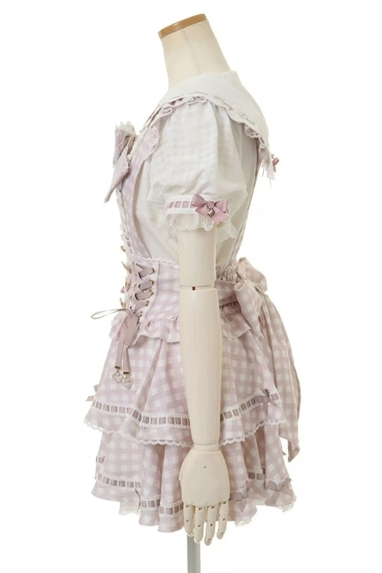 Sweet Multi-Layered Plaid Printed Ruffled Bow Lace-Up Jirai Kei Plus Size Japanese College Style Skirt 3 Colors - Product - 2