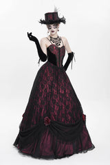 Red Jacquard Embroidery Floral Beaded Women's Gothic Long Slip Dress - Product - 4