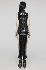 Pu Leather Sleeveless Hollow Side Slit Buckle Women's Steampunk Dress 2 Colors - Product - 3
