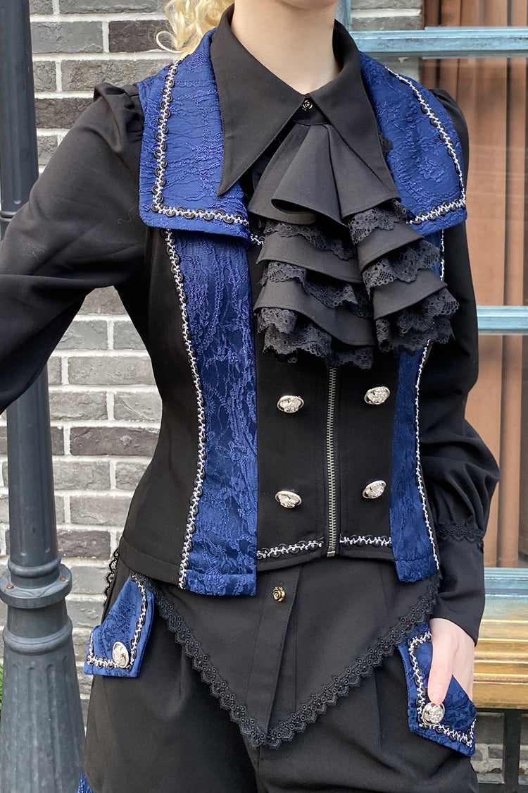 Black/Blue Hot Stamping Embroidery Ouji Handsome Cool Lolita Vest - Product - 3