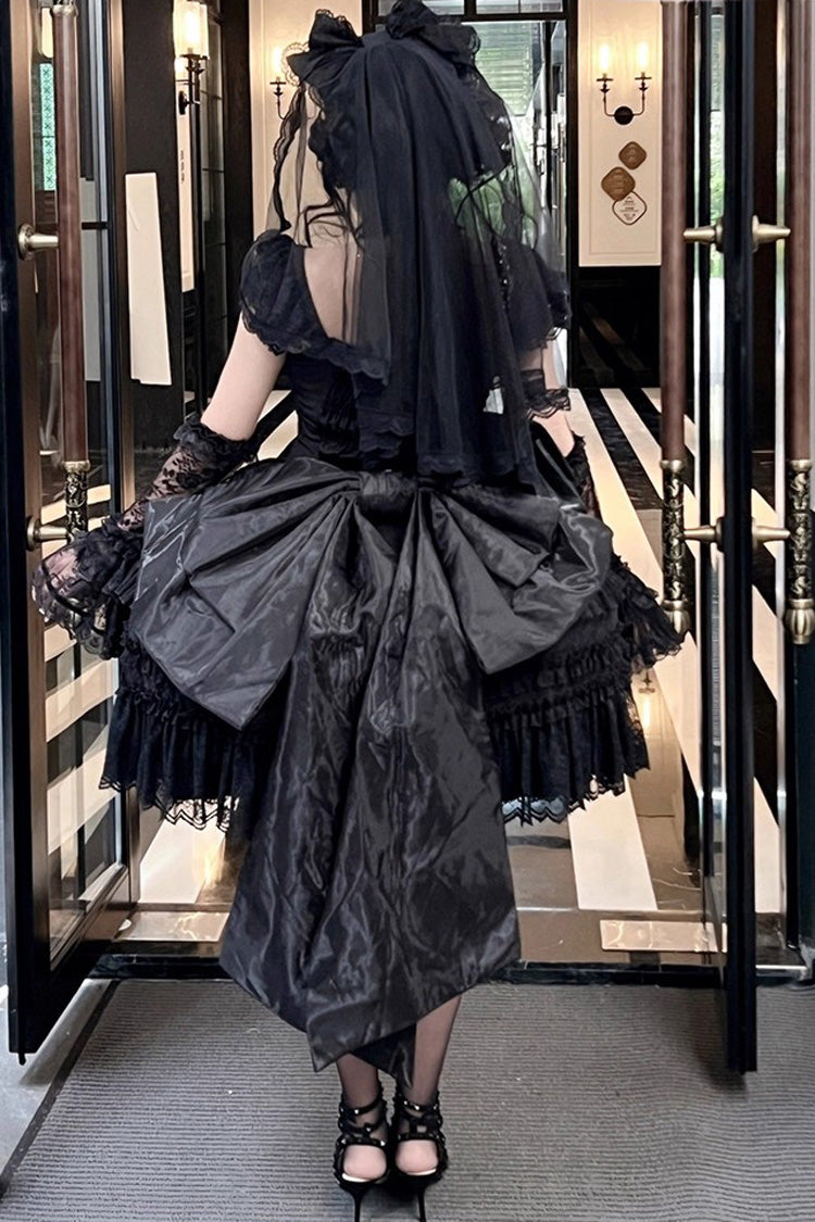 Black [Jewelry Love Story] Halterneck Ruffle Hanayome Bowknot Lace Gothic Lolita Dress - Product - 4