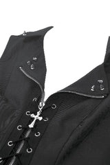 Black Lapel Collar Sleeveless Lace-Up Studded Zippered Eyelet Women's Punk Vest - Product - 12