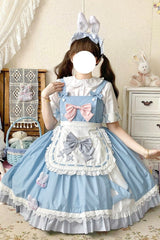 Blue [Picnic Rabbit] Ruffle Bowknot Lace Daily Sweet Lolita Jsk Dress Set - Product - 2