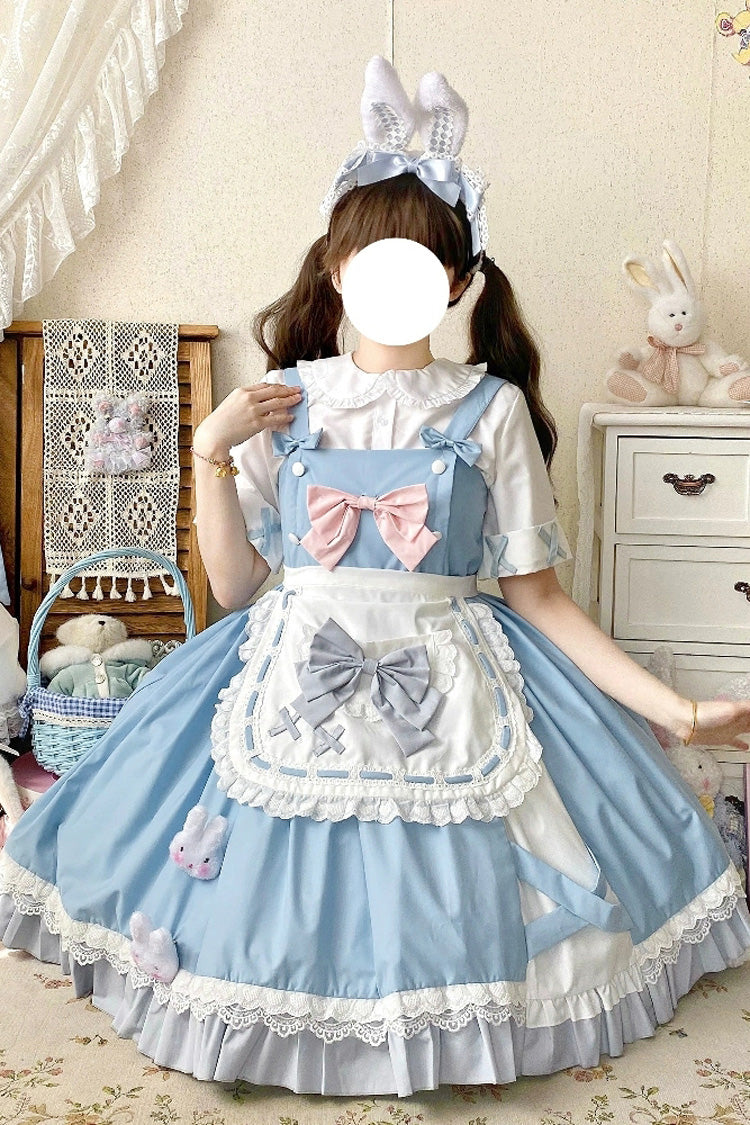 Blue [Picnic Rabbit] Ruffle Bowknot Lace Daily Sweet Lolita Jsk Dress Set - Product - 2