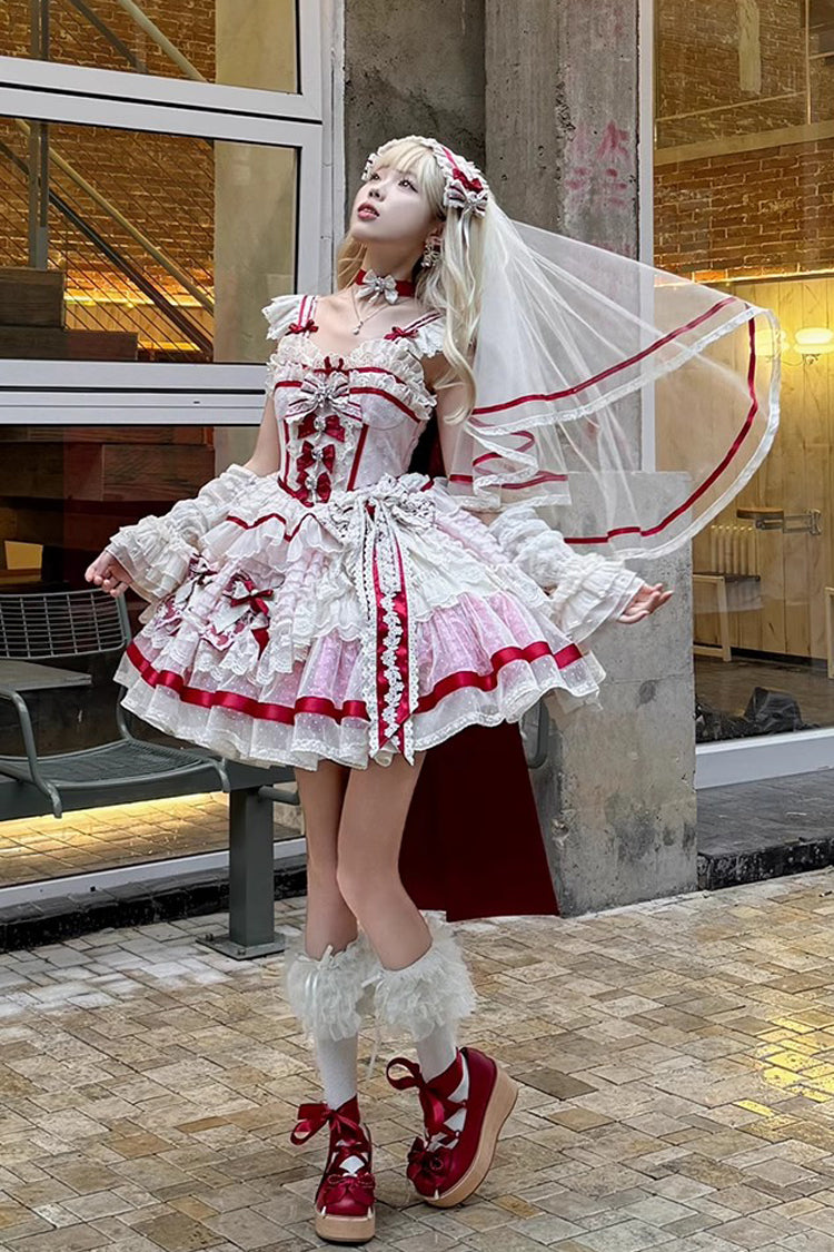 Pink [Moonstone] Sleeveless Ruffle Embroidery Bowknot Lace Fishbone Sweet Princess Lolita Dress - Product - 9