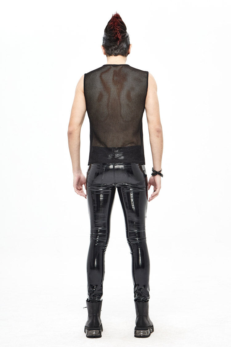 Black Shiny Knits Splice Armor Modeling Mesh Men's Punk Vest - Product - 6