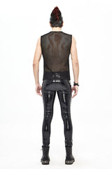 Black Shiny Knits Splice Armor Modeling Mesh Men's Punk Vest - Product - 6