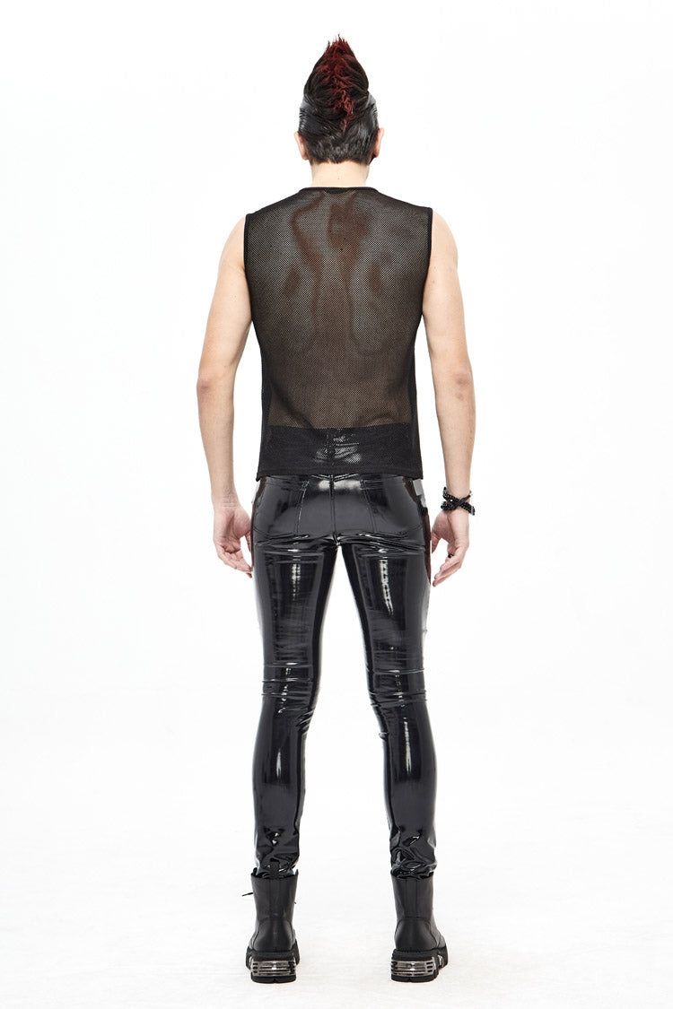 Black Shiny Knits Splice Armor Modeling Mesh Men's Punk Vest - Product - 6