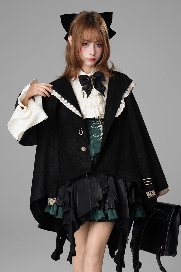 Black [Clock of Reincarnation Cycles] Cat Ears Magic Hooded Sweet Lolita Coat Cloak - Black - 1