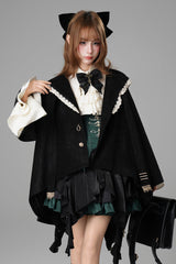 Black [Clock of Reincarnation Cycles] Cat Ears Magic Hooded Sweet Lolita Coat Cloak - Black - 1