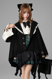 Black [Clock of Reincarnation Cycles] Cat Ears Magic Hooded Sweet Lolita Coat Cloak - Black - 1