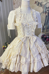 [Miss Rella] Short Sleeves Multi-Layered Ruffle Cardigan Bowknot Lace-Up Sweet Lolita Dress 9 Colors - Ivory - 12