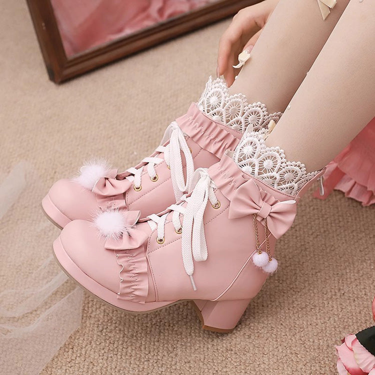 Bowknot Stitching Lace Sweet Gorgeous Lolita Boots 3 Colors - Product - 5