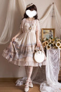 Apricot Adria Multi-Layered Printed Irregular Sweet (Dress Only) front view