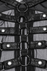 Black Sleeveless Hooded Mesh Women's Punk Harness Vest - Product - 5