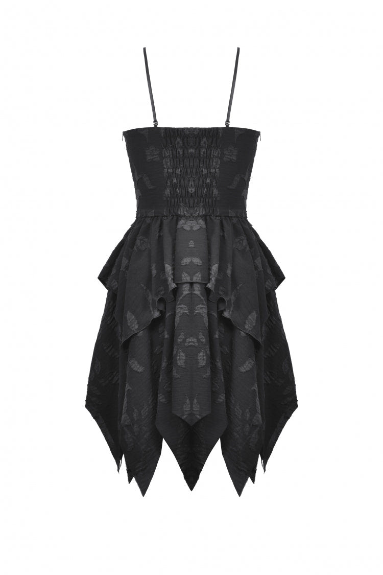 Black V Collar Sleeveless Halloween Printed Irregular Women's Gothic Slip Dress - Product - 9