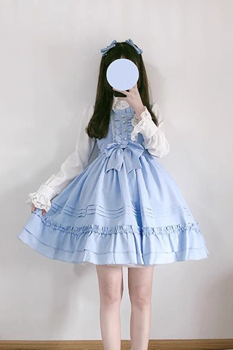 Ice Cream Bowknot Ruffle Chiffon Sweet Lolita Jsk Dress 7 Colors - Blue - 3