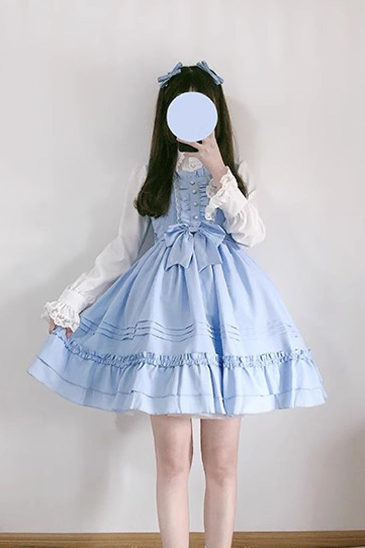 Ice Cream Bowknot Ruffle Chiffon Sweet Lolita Jsk Dress 7 Colors - Blue - 3