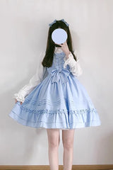Ice Cream Bowknot Ruffle Chiffon Sweet Lolita Jsk Dress 7 Colors - Blue - 3