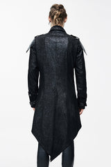 False Two Pieces Black Hooded Leather Long Mens Gothic Coats - Product - 4