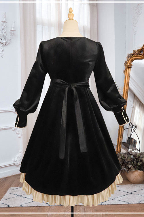 Black Velvet Fake Collar High Waist Classic Lolita OP Dress - Product - 7