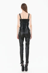 Washed Black Lace-Up Buckled Eyelet Women's Punk Asymmetric Corset Waist Belt - Product - 4