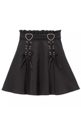 Heart Shape Decoration Bowknot Sweet Jirai Kei Skirt 2 Colors - Black - 1