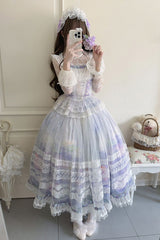 Light Purple [Mist-shrouded Vineyard] Sleeveless Ruffle Bowknot Lace-Up Sweet Lolita Jsk Skirt Dress Set - Product - 4