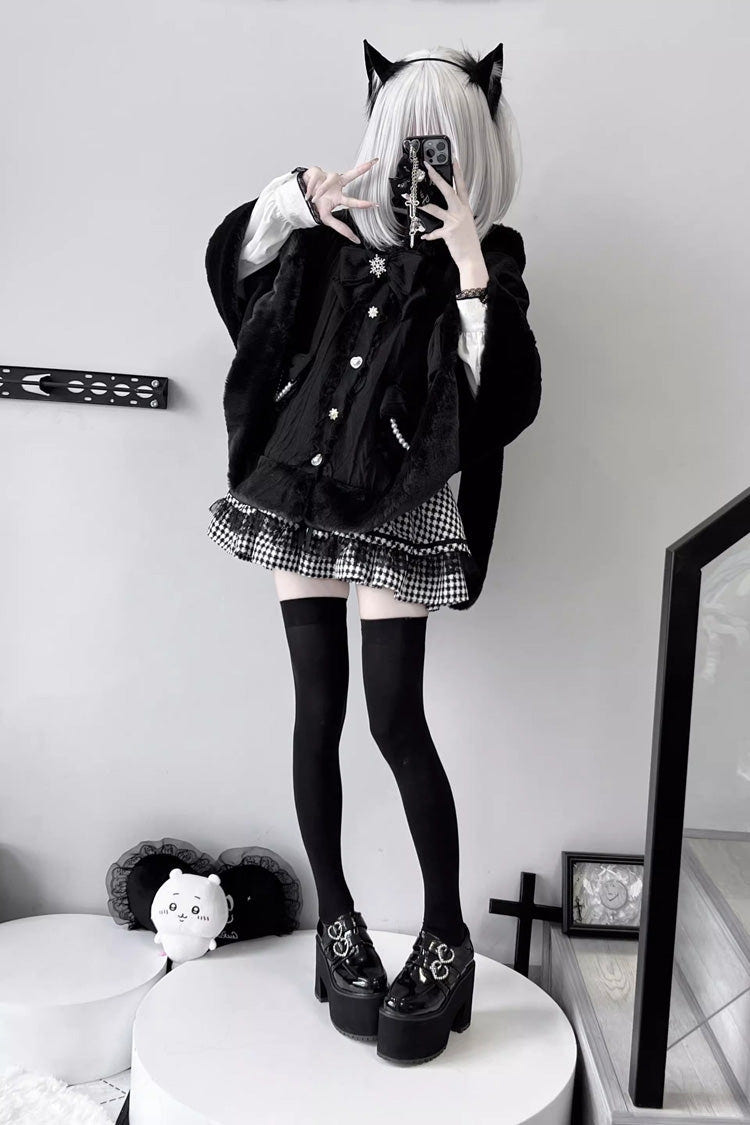 Rabbit Ears Hooded Single Breasted Bowknot Sweet Lolita Cloak Coat 2 Colors - Product - 6