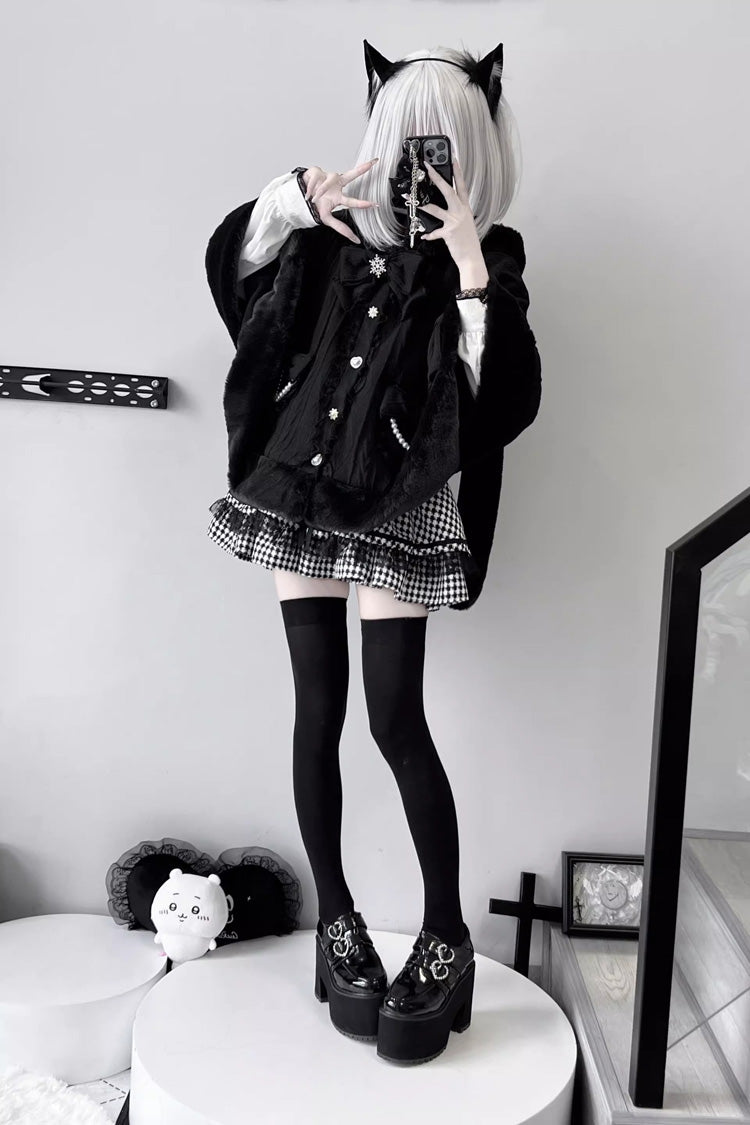 Rabbit Ears Hooded Single Breasted Bowknot Sweet Lolita Cloak Coat 2 Colors - Product - 6