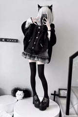 Rabbit Ears Hooded Single Breasted Bowknot Sweet Lolita Cloak Coat 2 Colors - Product - 6