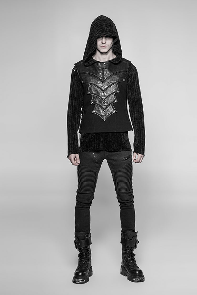 Black Sleeveless Faux Leather Detailed Men's Punk Vest - Product - 4