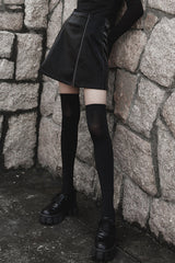 Black Rivet Lace A Version Slit Leather Women's Punk Skirt - Product - 2