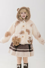 Ivory [Mocha Bear] Print Bowknot Hooded Sweet Lolita Coat - Product - 4