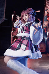 Multi-Color Plaid Print Bowknot Autumn Winter Sweet Chinese Style Lolita Skirt Set - Product - 3