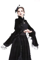 Black Lace Stand Collar Multi-Layered Long Trumpet Sleeves Rosette Velour Women's Gothic Bolero - Product - 6