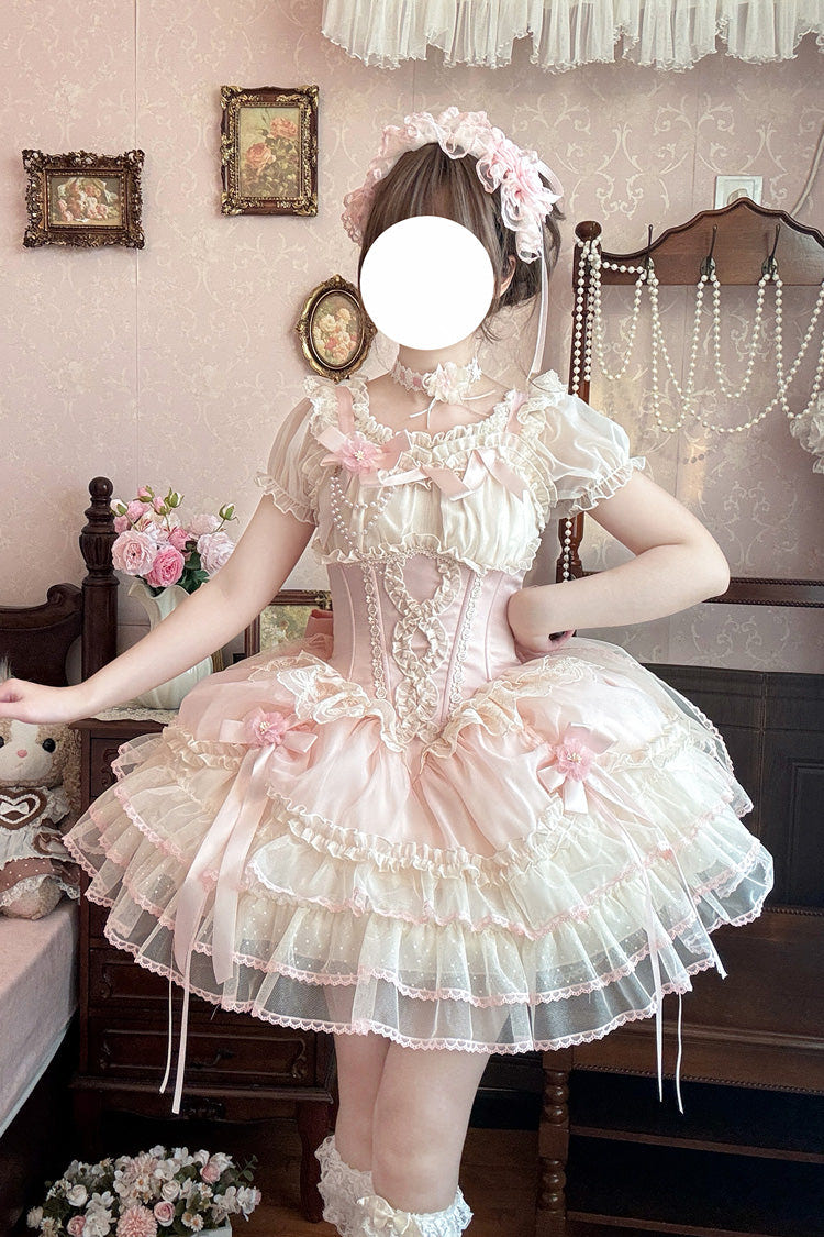 [Flowing Light Gift Box] Square Collar Sleeveless Multi-Layered Ruffled Bow Elegant Ballet Sweet Lolita Jsk Dress 6 Colors - Product - 6