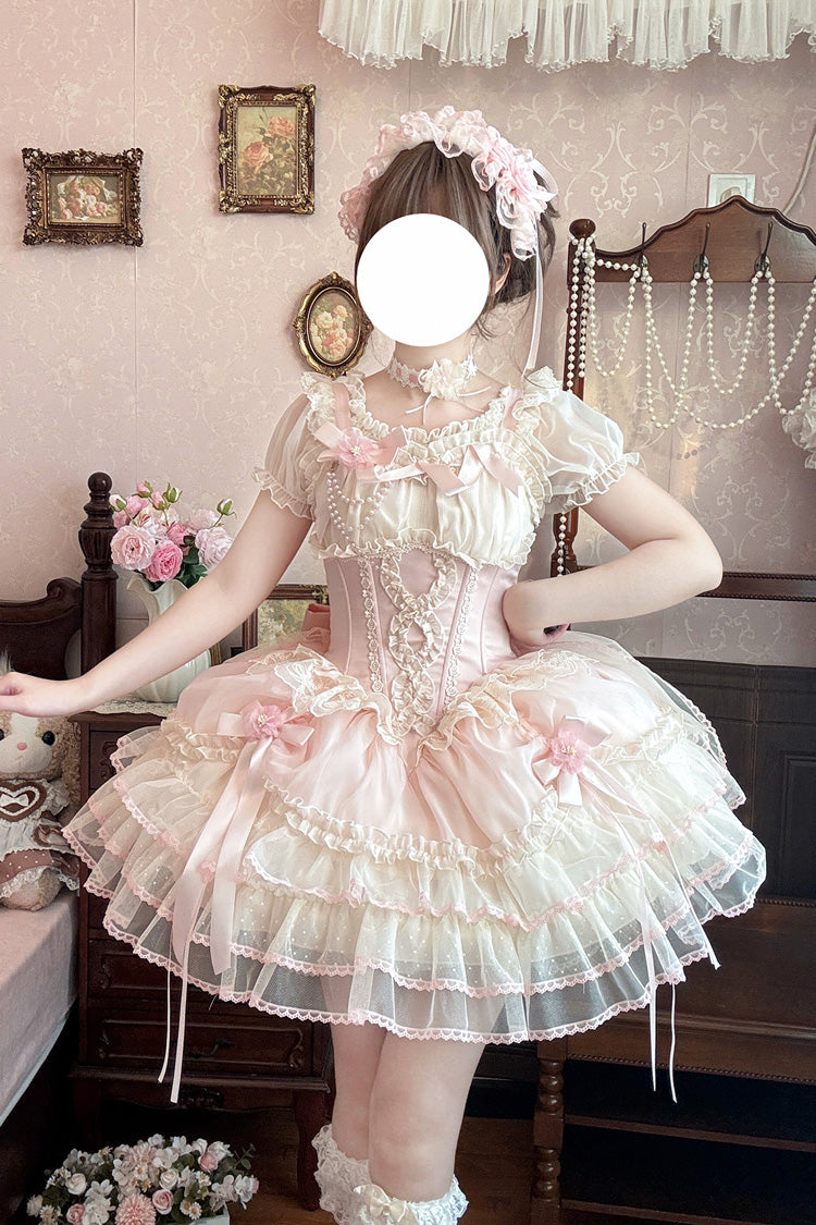 [Flowing Light Gift Box] Square Collar Sleeveless Multi-Layered Ruffled Bow Elegant Ballet Sweet Lolita Jsk Dress 6 Colors - Product - 6