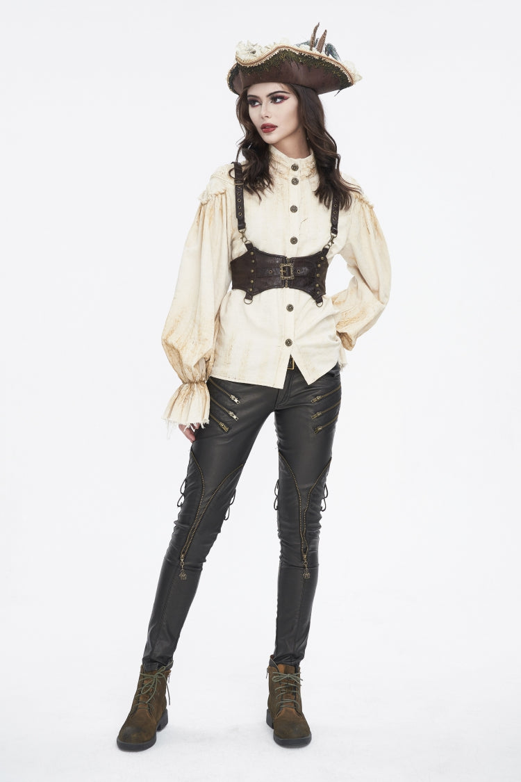 Brown Lace-Up Slim Buckled Strappy Eyelet Women's Punk Corset - Product - 6