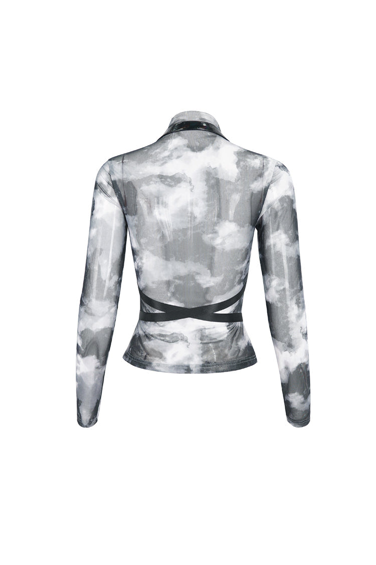 Black/Gay Tie Dyed Strappy Long Sleeved Womens Punk Shirt - Product - 8