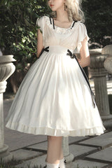 White Moonlight March Chiffon Short Sleeves Ruffle Sweet Lolita Dress - White - 1